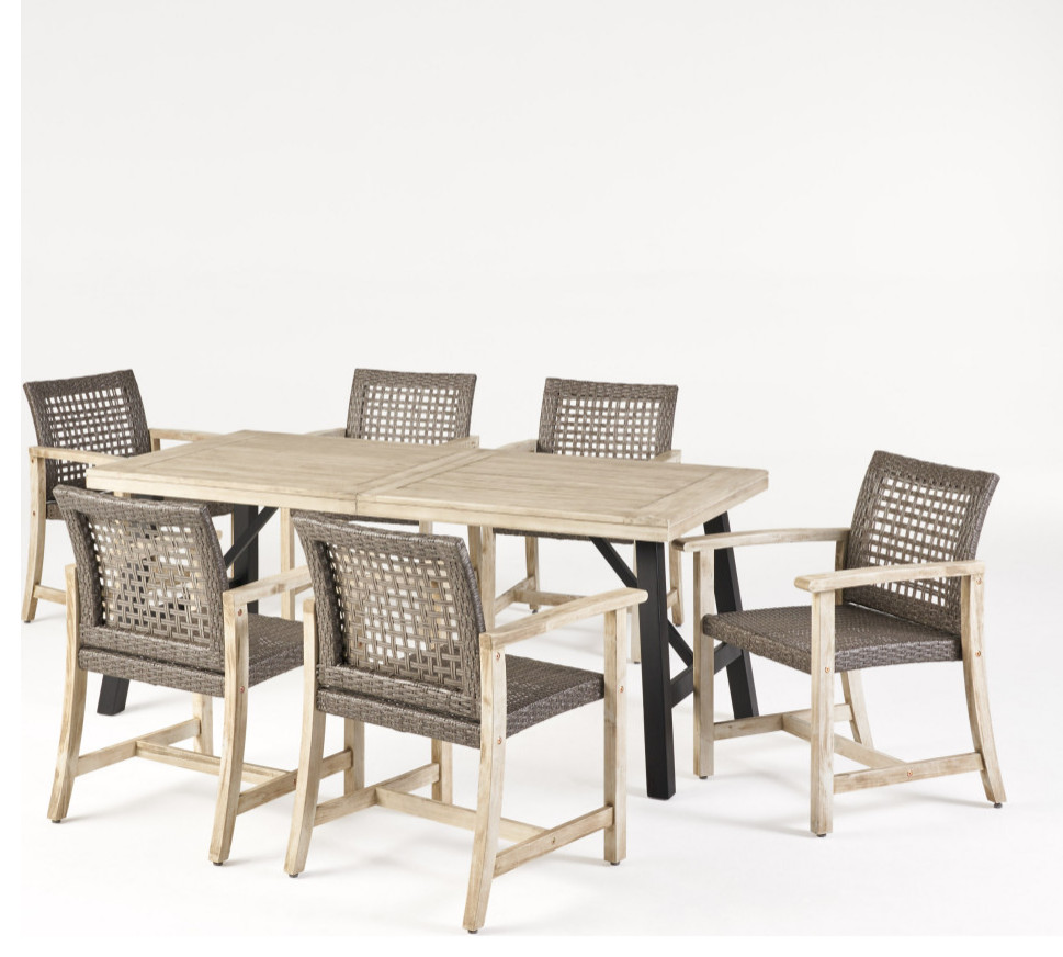Monterey 6 Seater Outdoor Acacia Wood and Wicker Dining Set Tropical