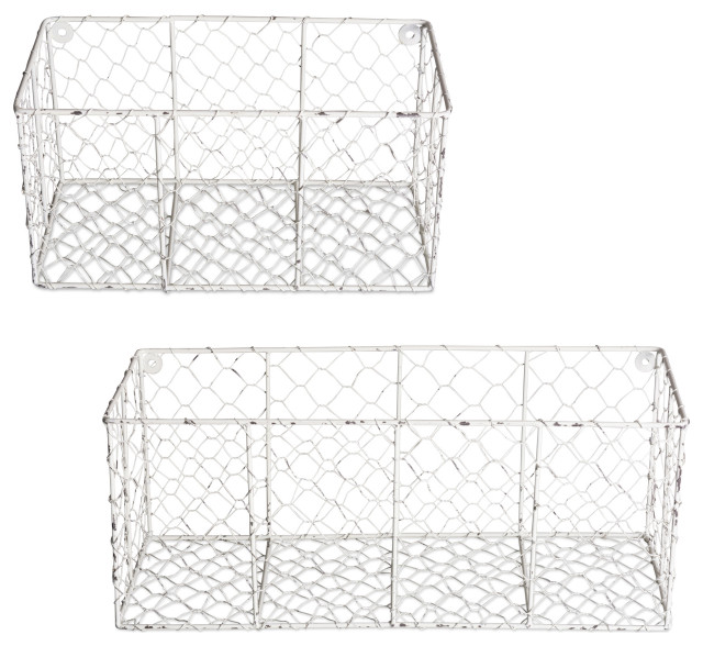 DII Wall Mount Chicken Wire Basket, Set of 2 Antique White S/M