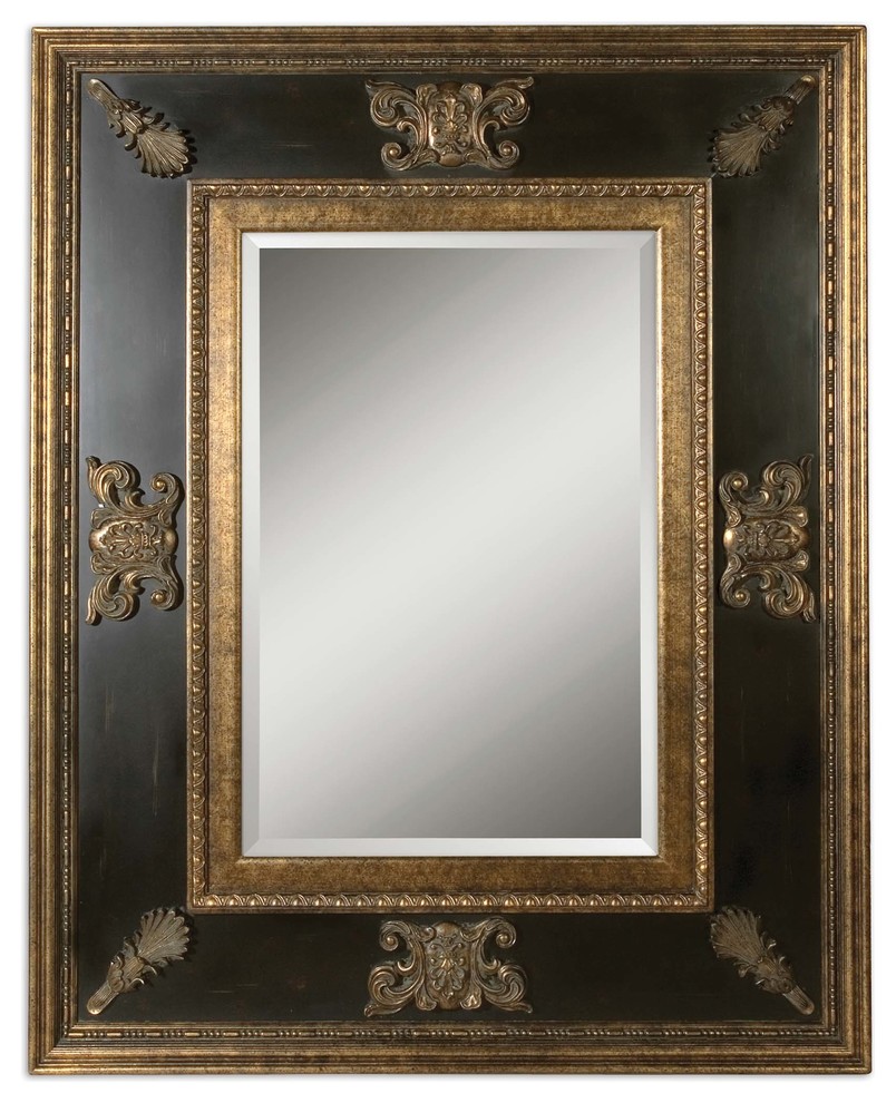 Extra Large 60" Ornate Black Gold Wall Mirror, Oversize Dark Masculine