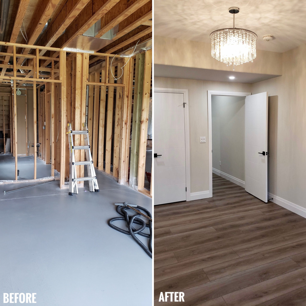 Large transitional walk-out vinyl floor basement photo