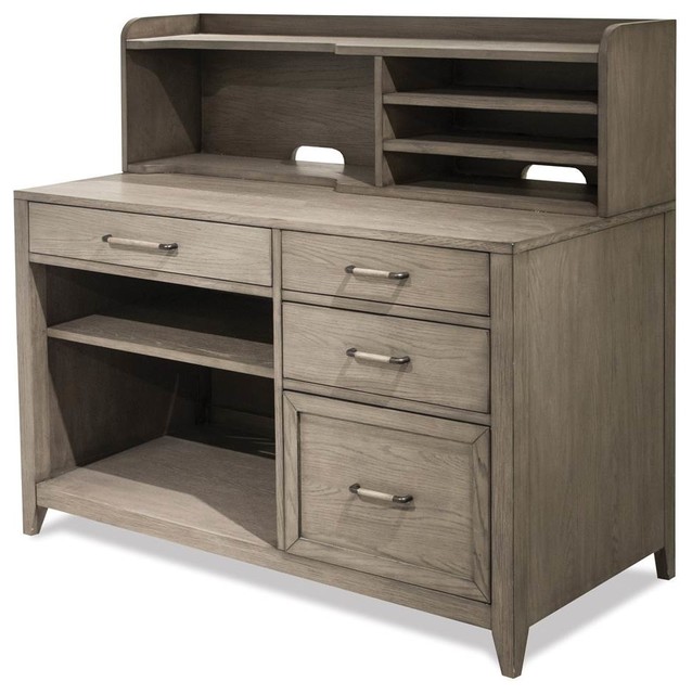 Computer Credenza With Hutch In Gray Finish Transitional Desks