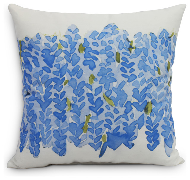 Flower Bell Floral Decorative Outdoor Pillow, Blue, 16"
