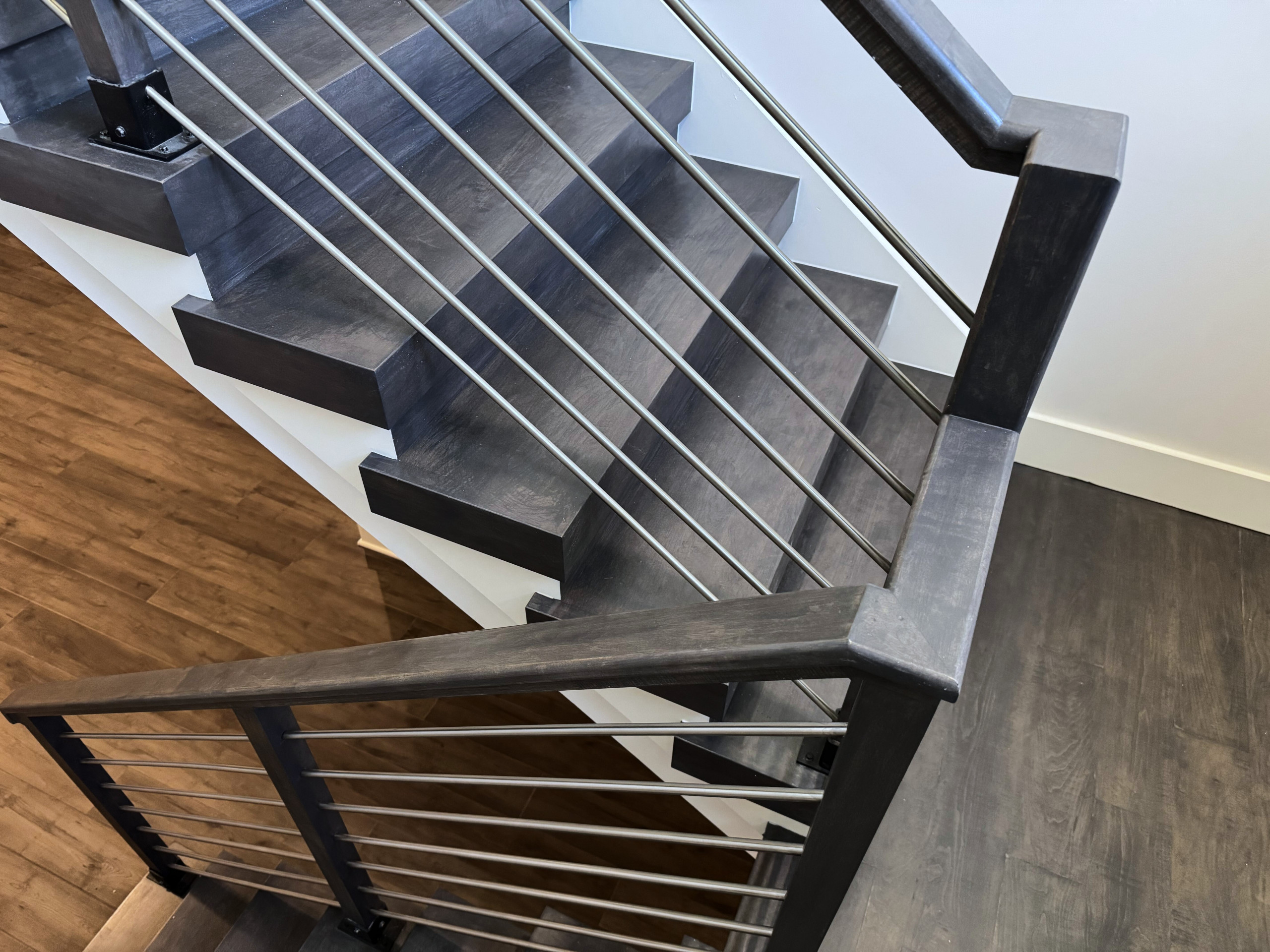 137_Transitional Maple Staircase with Stainless Steel Rail, Clifton, VA 2014