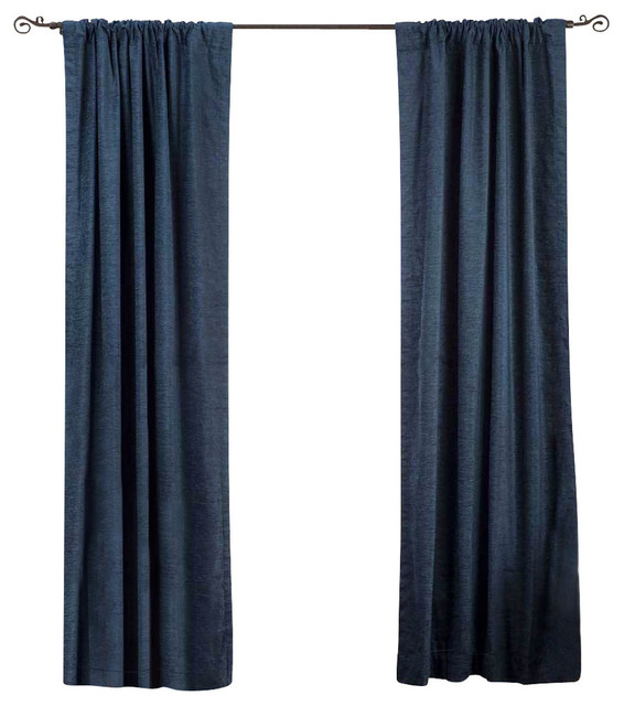 Lined-Navy Blue Rod Pocket  Velvet Curtain / Drape / Panel   -80W x 84L -Piece