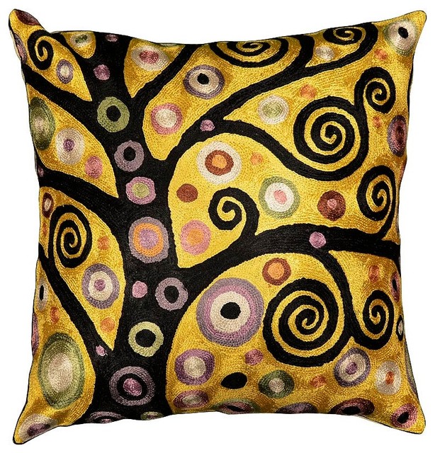 Klimt Throw Pillow Soulful Tree Of Life Silk Hand Embroidered 18 X Klimt Throw Pillow Soulful Tree Of Life Silk Hand Embroidered 18