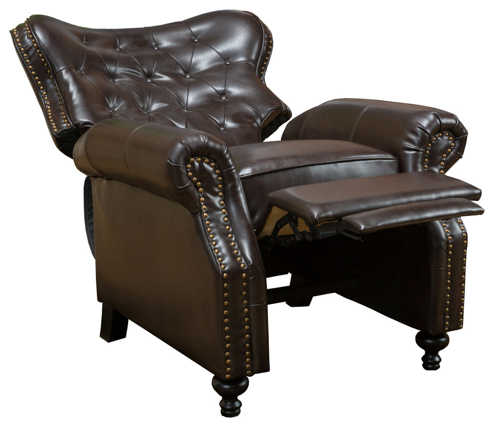 Waldo Brown Leather Recliner Club Chair Traditional Recliner Chairs