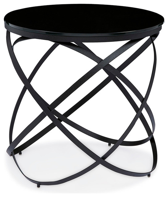 Modern Zinta Round End Table With Black Tempered Gl And Powder End Table With Black Tempered Gl