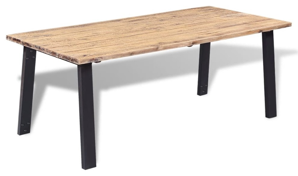 Vidaxl Solid Acacia Wood Dining Table Brushed Tabletop With Metal