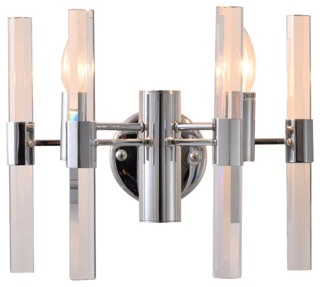 Brass Metal Frame Wall Sconce, Clear Crystal Rod Contemporary Wall Sconces by Design