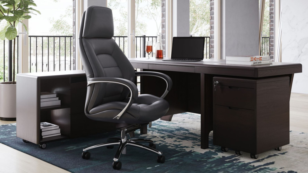 70” Modern Quincy Dark Walnut Wood Desk Rolling Return Storage Keyboard