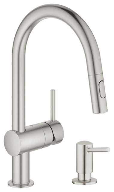 Grohe Minta Pull-Down Kitchen Faucet, Soap Dispenser, SuperSteel