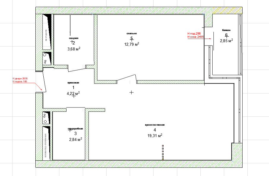 Учебный проект: план возведения межкомнатных перегородок