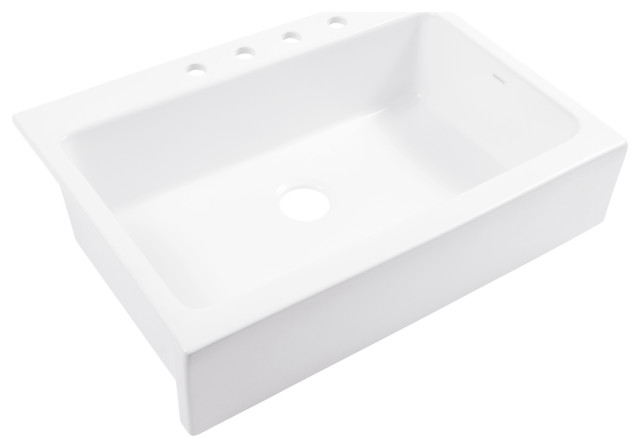 Parker White Fireclay 34" Single Bowl Quick-Fit Farmhouse Drop-in Kitchen Sink