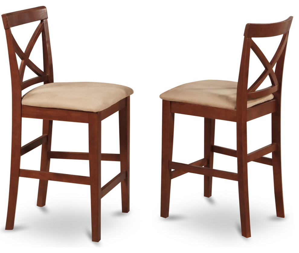 X in Back Stool with Seat in Dark Brown Finish - Set of 2