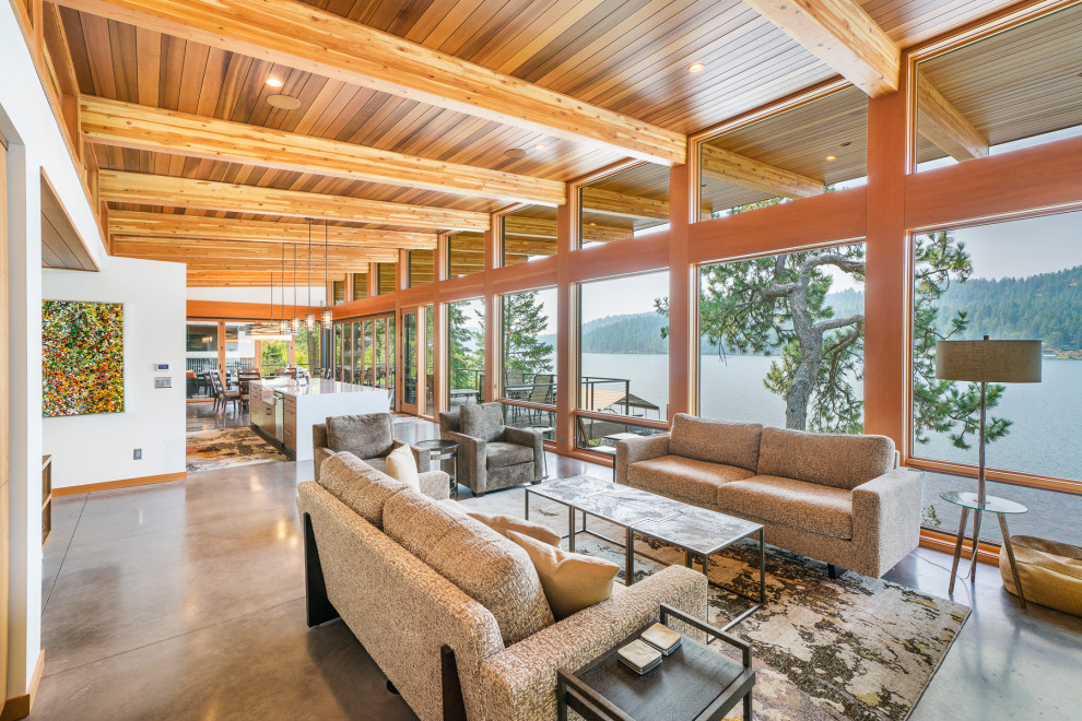 Lake Coeur d'Alene Custom Home Contemporary Living Room Seattle