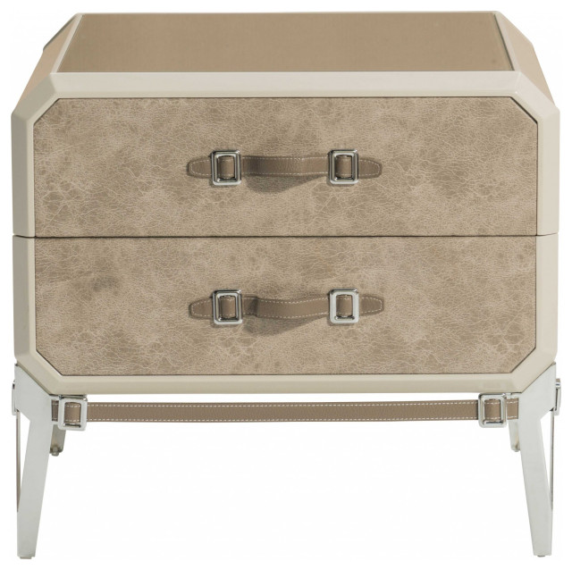 18 X28 X25 Vintage Beige Pu Wood Metal Leg Veneer Nightstand Contemporary Nightstands And Bedside Tables By Homeroots