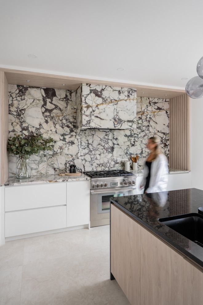 Modern Luxury Kitchen with Dramatic Marble