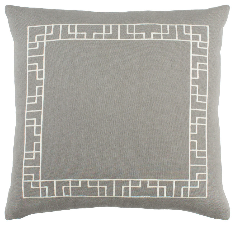 Transitional Cotton Medium Gray and Ivory Accent Pillow, 18  x18