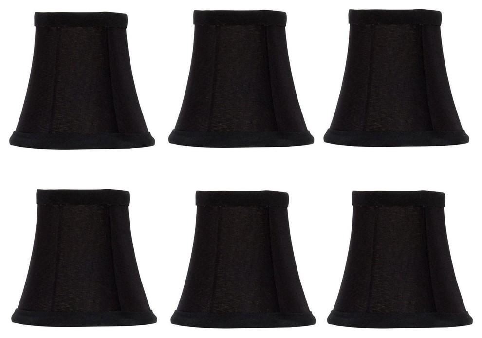Chandelier Lamp Shades 6" Black Silk With Gold Lining, Set of 6