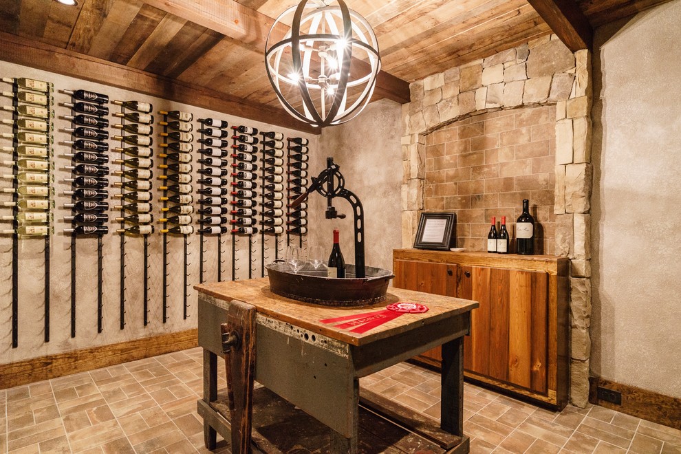 This is an example of a country wine cellar in Raleigh.