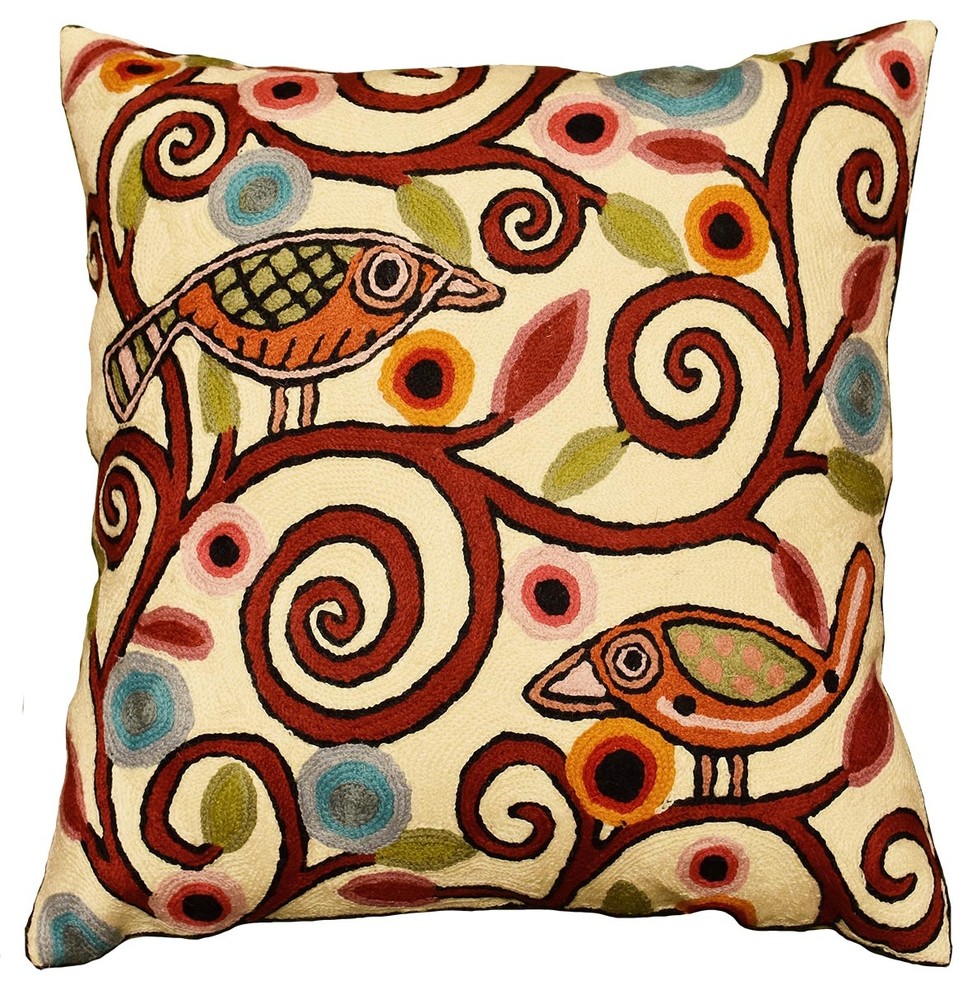 Klimt Ivory Pillow Cover Birds Tree Of Life Throw Cushions Handmade Wool 18x18 Klimt Ivory Pillow Cover Birds Tree Of Life Throw Cushions Handmade Wool 18x18