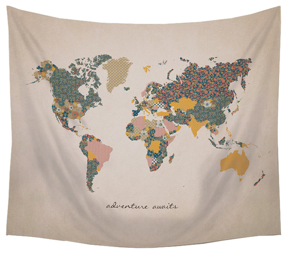 Stratton Home Decor "Adventure Await" Map Wall Tapestry