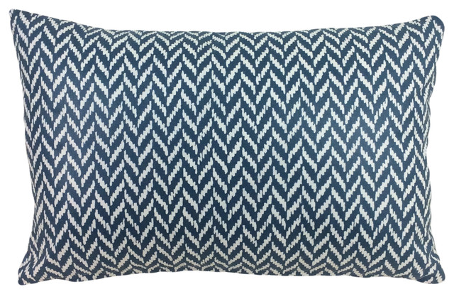 Prussian Blue White Chevron Pattern Schumacher Decorative Lumbar