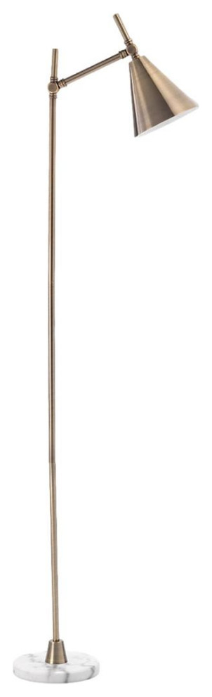 Mid Century Modern Minimalist Brass Gold Arm Floor Lamp 64 in White Marble Cone