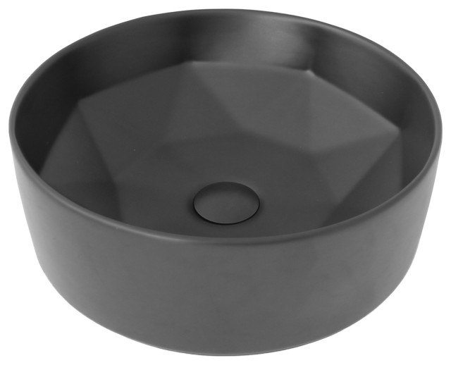 Porcelain Round 15.75" Vessel Ceramic Bathroom Sink Black Modern