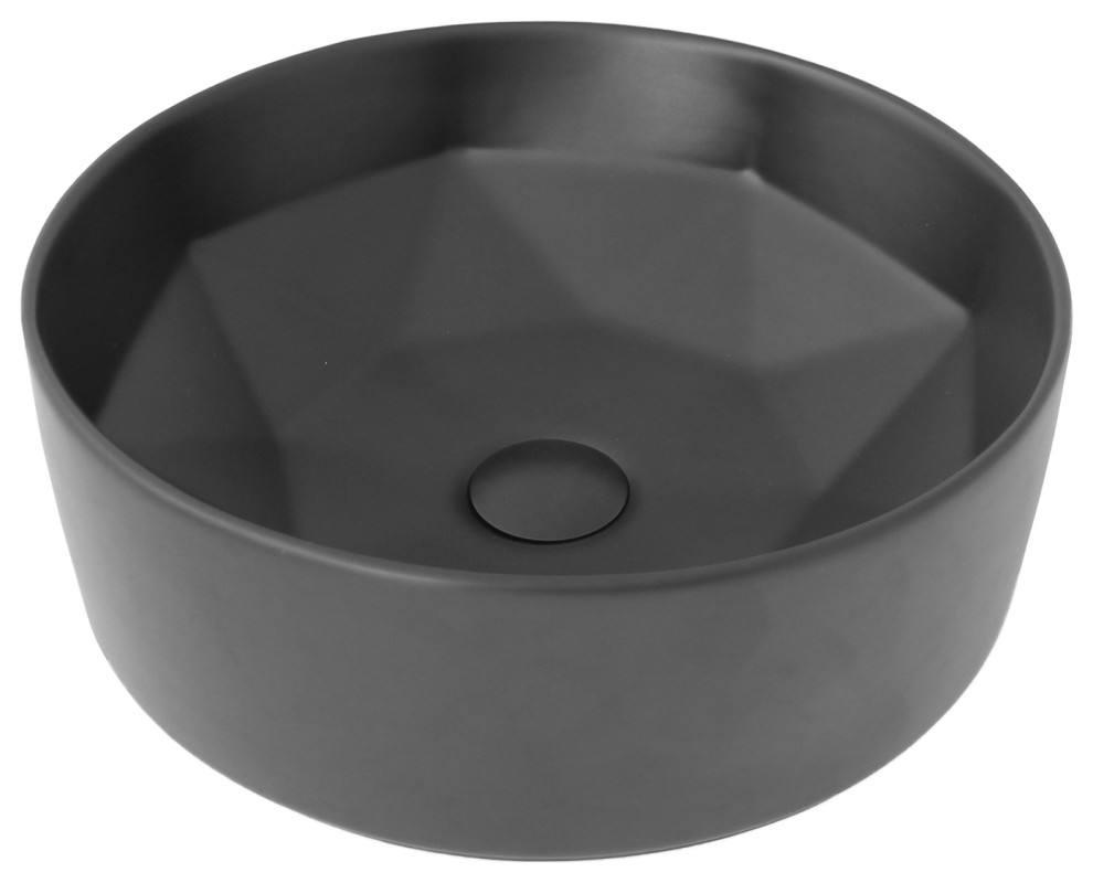 Porcelain Round 15.75" Vessel Ceramic Bathroom Sink Black Modern