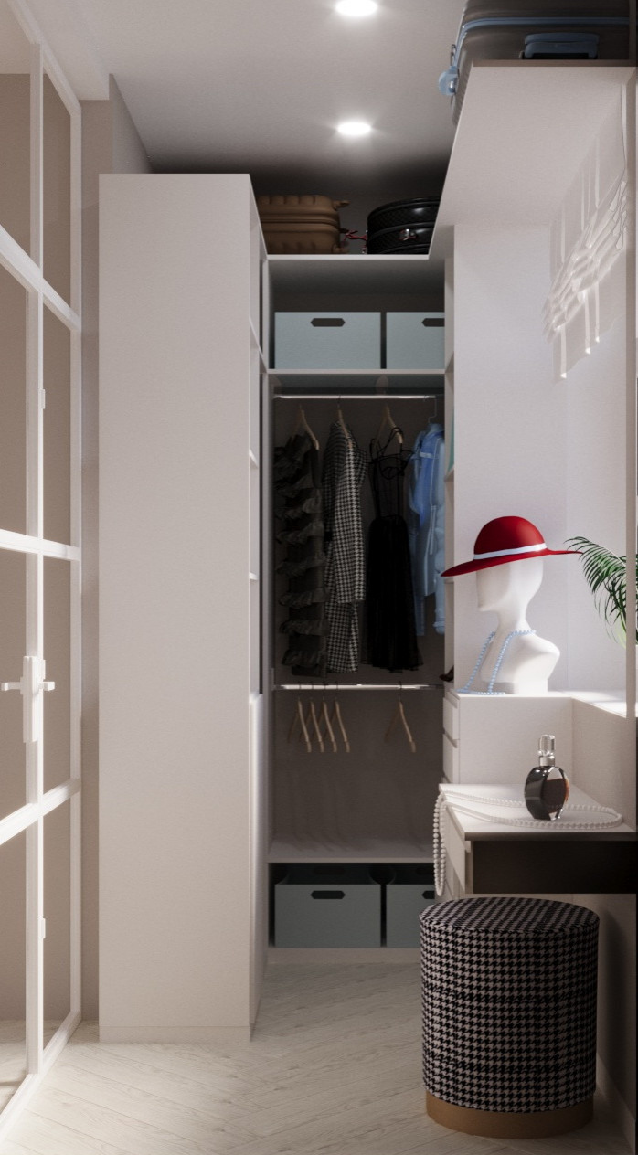 Спальня с душевой и гардеробной.