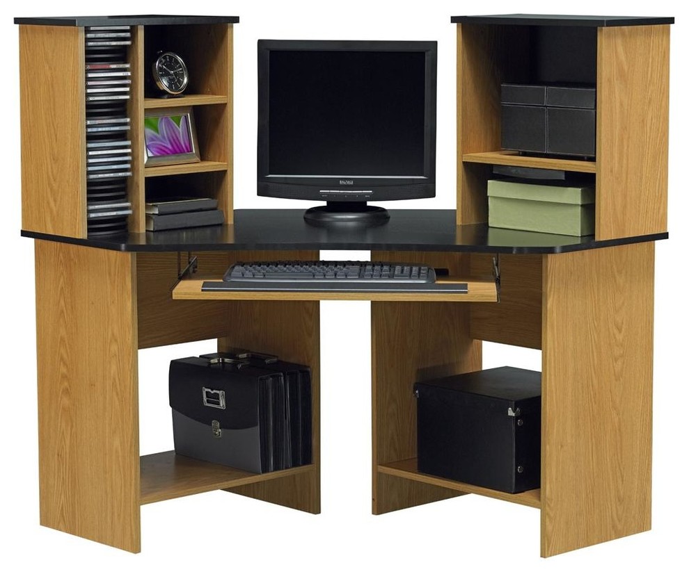 Corner Computer Desk in Native Oak Finish wit