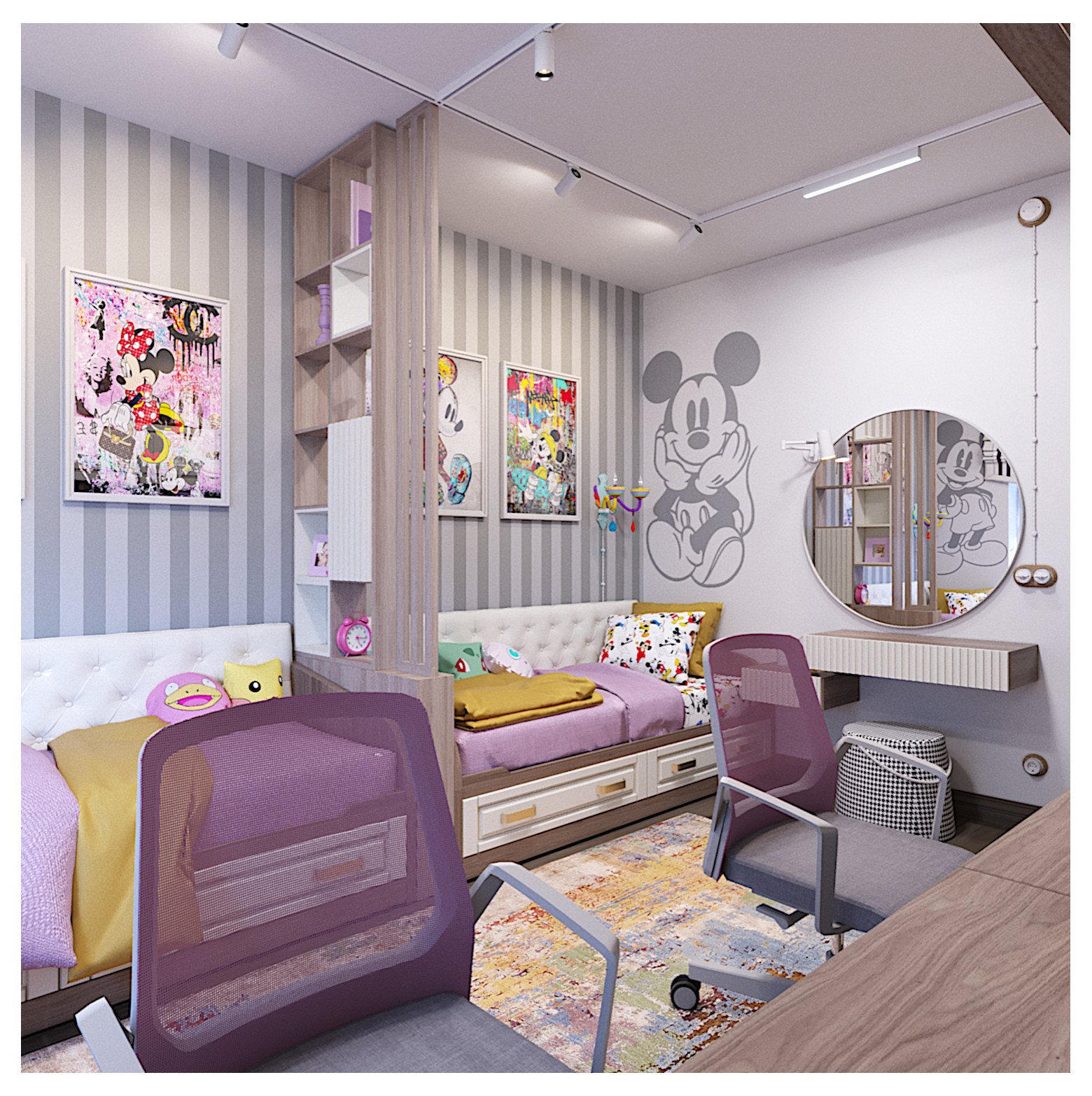 Дтзайн интерьера детской комнаты и двух санузлов в квартире в Екатеринбурге