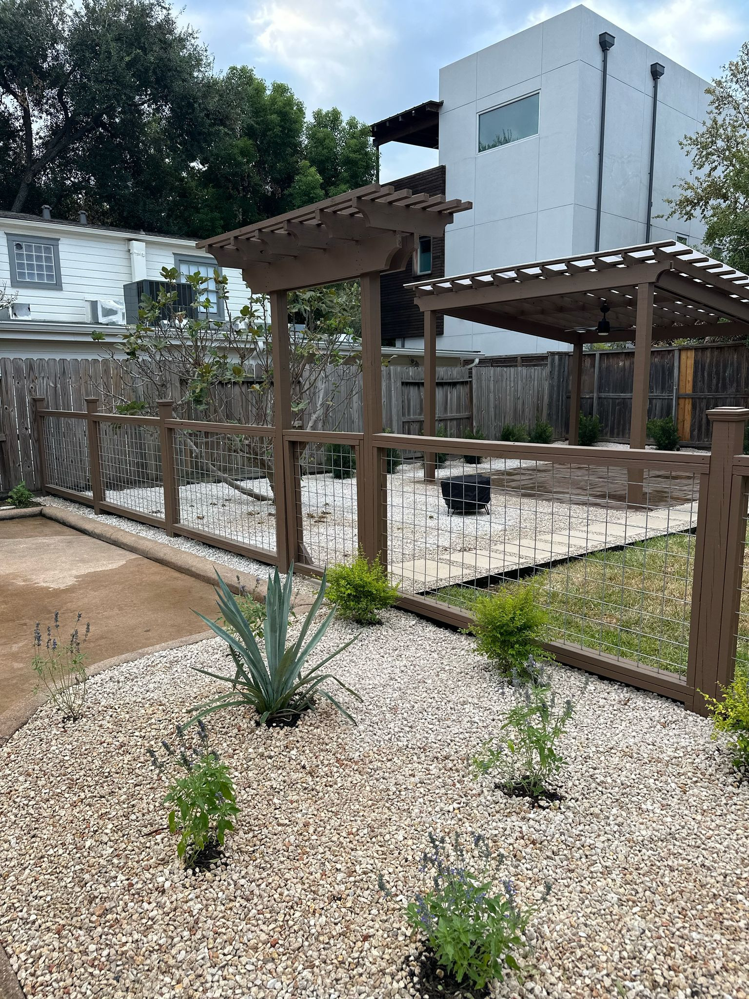 Beautiful stamped concrete patio with Pergola Cover on Haddon st!