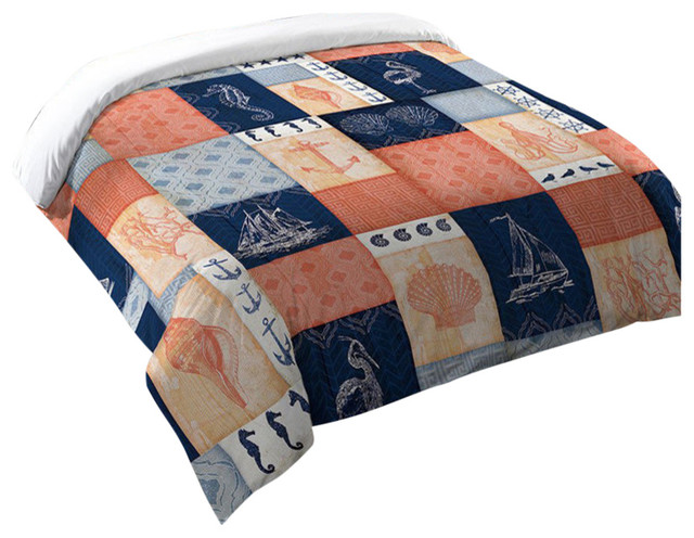 Laural Home Coral And Navy Coastal Duvet Cover Beach Style