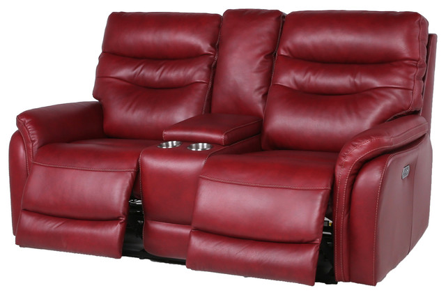 Steve Silver Fortuna Power Recliner Console Loveseat In Dark Red Finish FT850LW