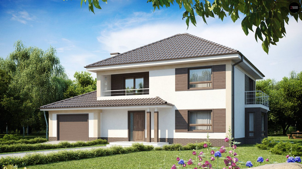 Zx12 Комфортабельный двухэтажный дом традиционной формы с гаражом.