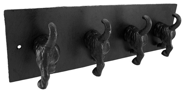 Plaque With Cast Iron Dog Tail Wall Hooks