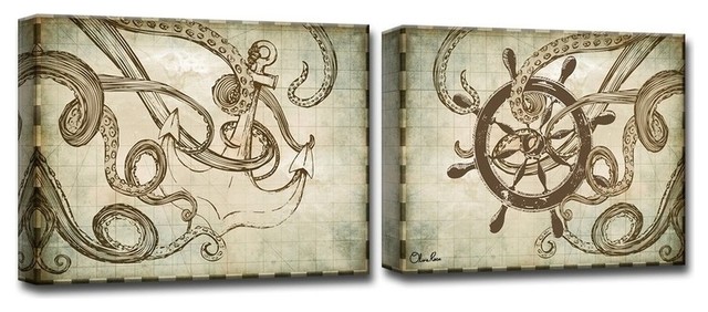 Ready2HangArt 'Sea Anchor & Ship' by Olivia Rose 2-PC Canvas Art Set, 16"x40"