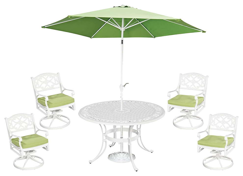 6 Pieces Patio Dining Set, Swivel Padded Chairs and Table With Umbrella