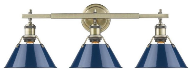 Orwell AB 3 Light Bath Vanity in Aged Brass with Navy Blue Shade
