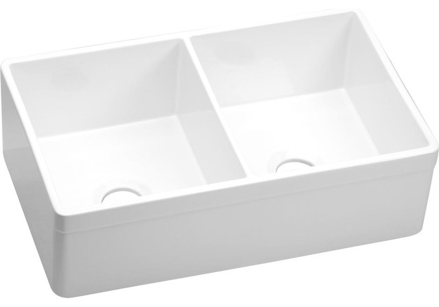 Elkay Fireclay Equal Double Bowl Farmhouse Sink White Elkay Fireclay Equal Double Bowl Farmhouse Sink White