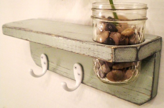 Primitive Wooden Wall Shelf with Mason Jar by Midwestern Treasures