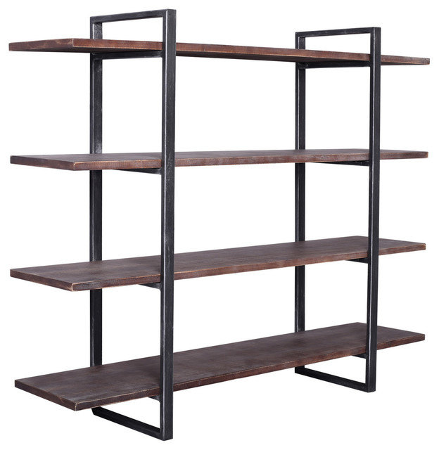 Andrea Industrial Bookshelf Silver Brushed Gray Pine Wood