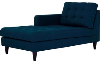 Modern Contemporary Urban Living Left Arm Chaise Lounge Chair Navy Blue Fabric Midcentury Indoor Chaise Lounge Chairs By House Bound