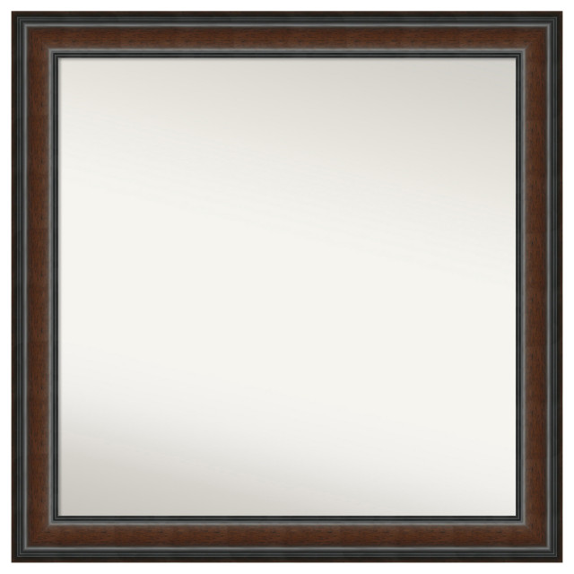 Cyprus Walnut NonBeveled Wood Bathroom Wall Mirror, 30.75 in x 30.75