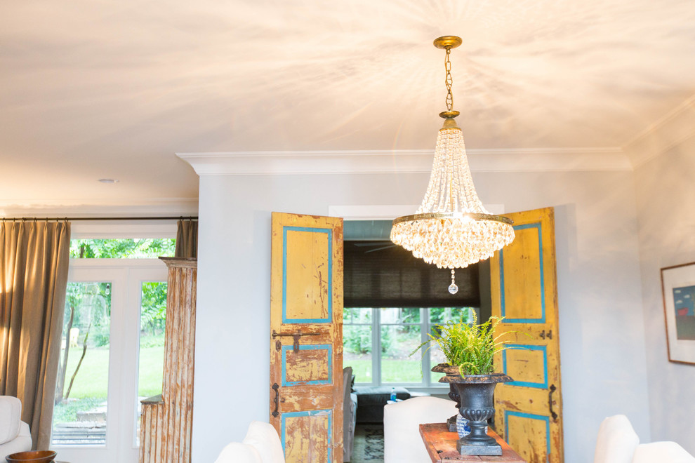 Example of a beach style home design design in Raleigh