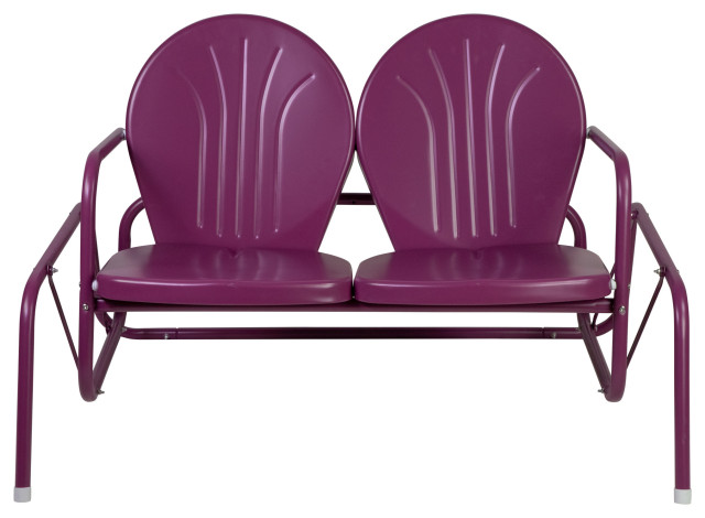 2-Person Outdoor Retro Metal Tulip Double Glider Patio Chair Purple