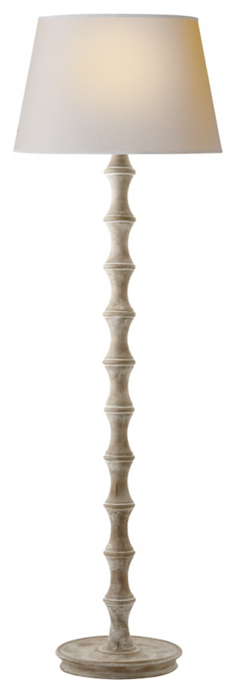 Bamboo Floor Lamp, 1-Light, Belgian White, Natural Paper Shade, 52.5"H