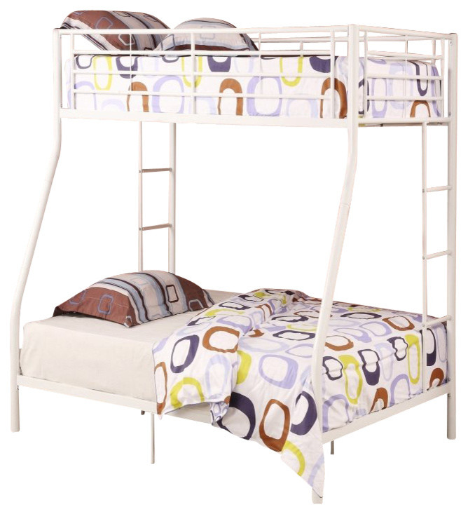 Contemporary Twin over Full Metal Bunk Bed in White